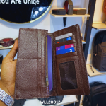 chocolate brown leather long wallet