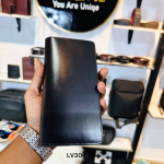 glossy black leather long wallet